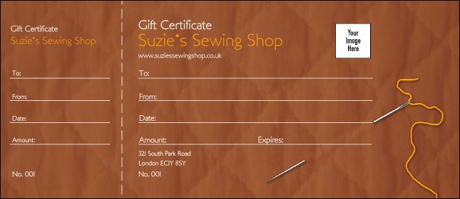 Sewing and Quilt Gift Certificate Product Front
