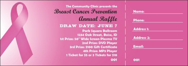 Pink Ribbon Raffle Ticket 002 Product Front