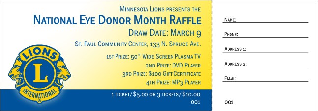 Lions Club Raffle Ticket 002 Product Front