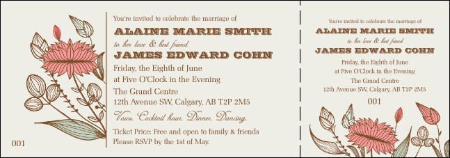 Wedding Flower Motif Event Ticket Product Front