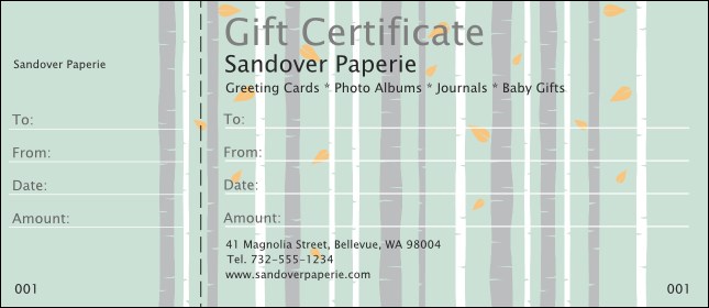 Birch Forest Gift Certificate Product Front