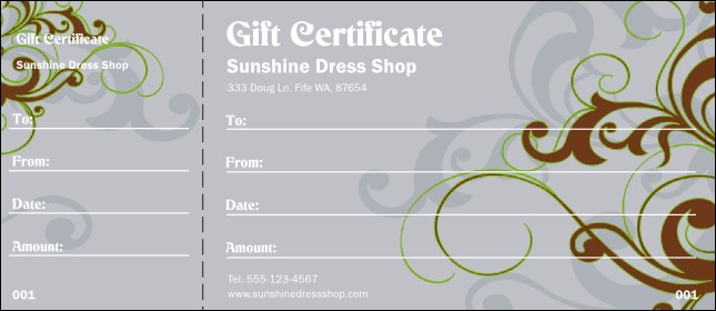 Swirls Gift Certificate Product Front