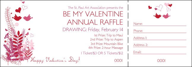 Valentine Love Birds Raffle Ticket