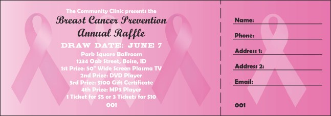Pink Ribbon Raffle Ticket 001 Product Front