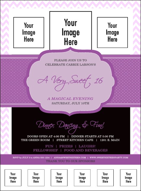 Sweet Sixteen Purple Chevron Logo Flyer