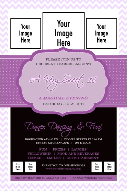 Sweet Sixteen Purple Chevron Poster