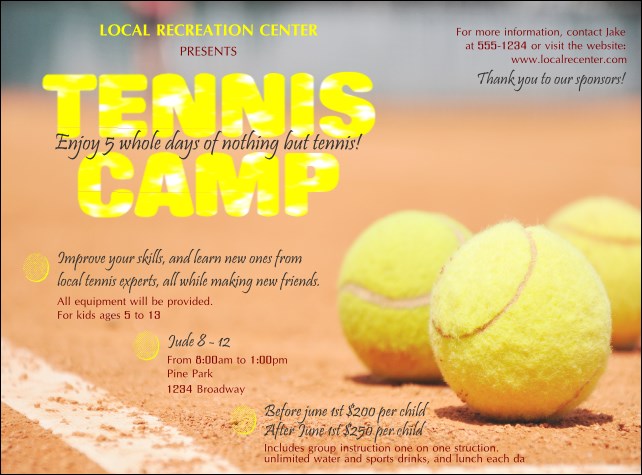 Tennis Camp Flyer Product Front