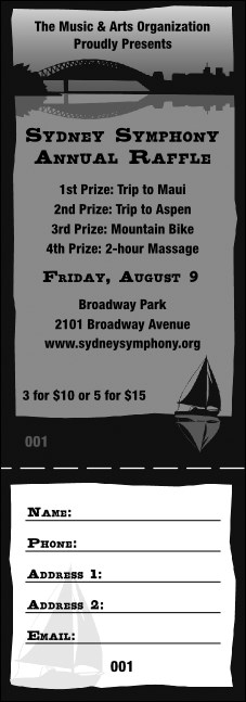 Sydney Raffle Ticket (Black and white) Product Front