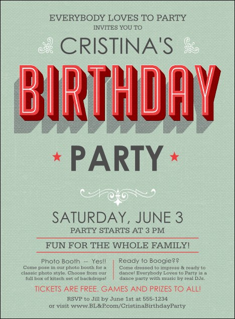 Birthday Party Green Invitation Product Front