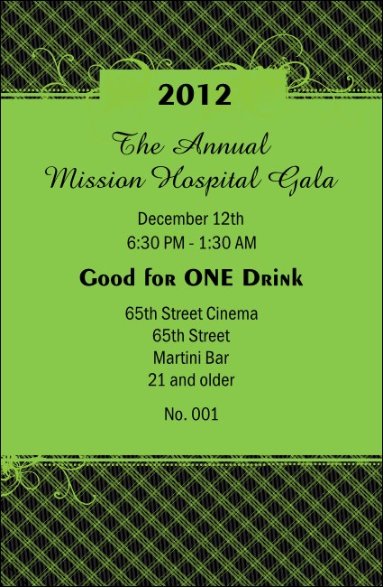 2012 Gala Plaid Green Drink Ticket Product Front