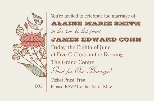 Wedding Flower Motif Drink Ticket