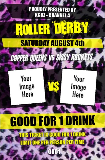 Roller Derby Pink Leopard Drink Ticket
