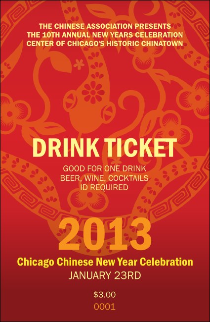 Chinese New Year Flower Snake Drink Ticket Product Front