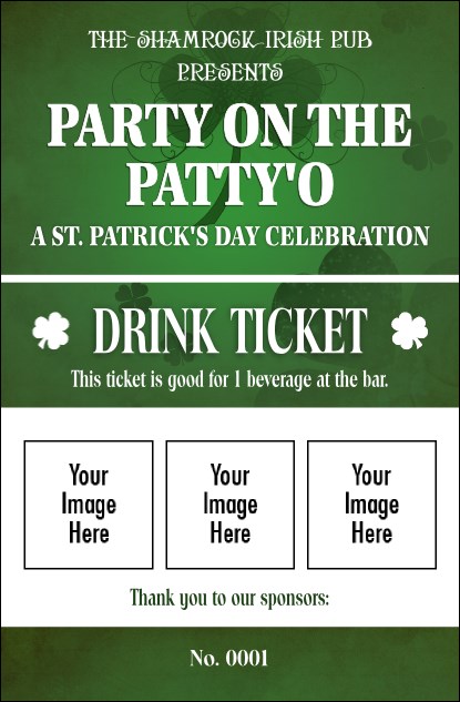 St. Patrick's Day Shamrock Drink Ticket Product Front