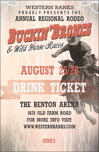 Bucking Bronco Rodeo Drink Ticket Product Front