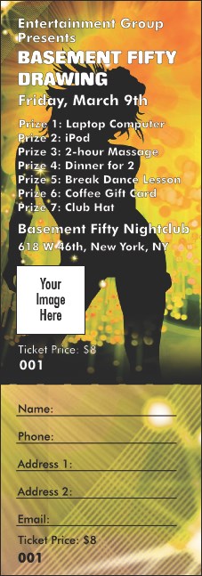 Nightclub Yellow Raffle Ticket Product Front