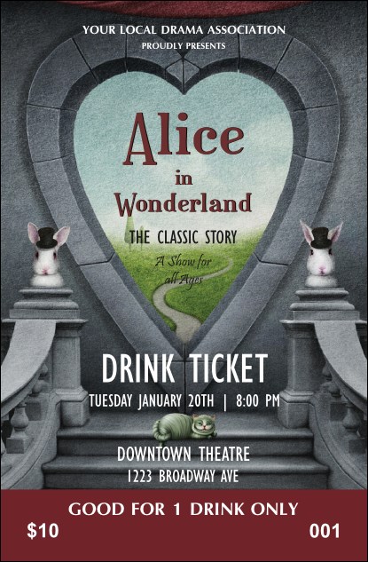 Alice in Wonderland Drink Ticket Product Front