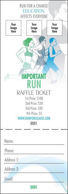 Run for a Cause Blue & Green Raffle Ticket