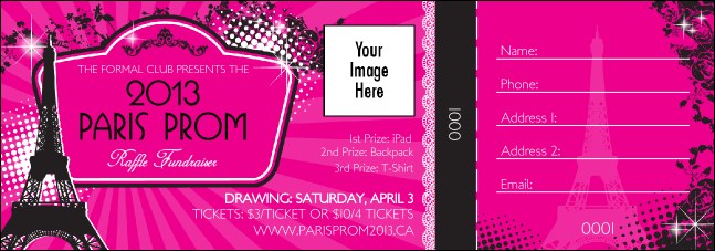 Paris Pink and Black Raffle Ticket Product Front