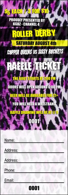 Roller Derby Pink Leopard Raffle Ticket