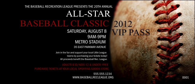 Baseball Stiches VIP Pass Product Front