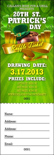 St. Patrick's Day Party Raffle Ticket Product Front