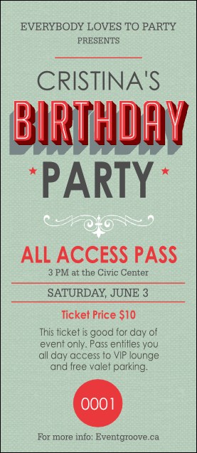Birthday Party Green VIP Pass Product Front