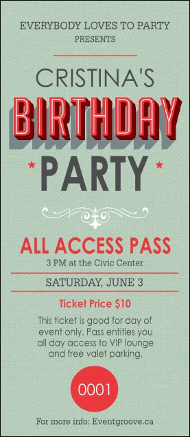 Birthday Party Green VIP Pass