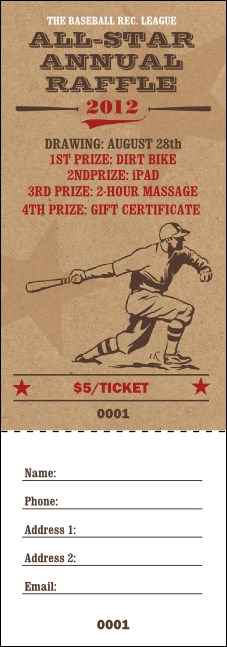 All Star Retro Baseball Raffle Ticket