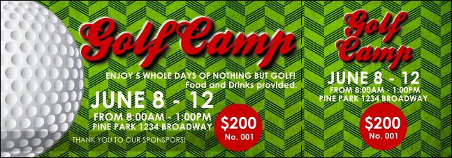 Golf Camp Event Ticket Product Front