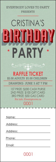 Birthday Party Green Raffle Ticket Product Front