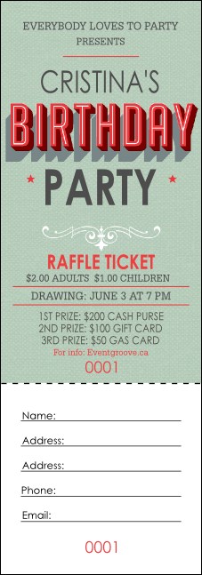 Birthday Party Green Raffle Ticket