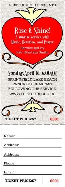 Religious Big Heart Raffle Ticket Product Front
