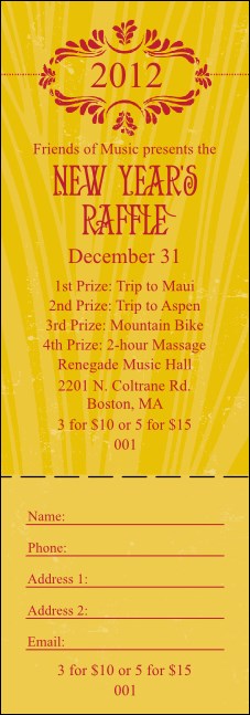 2012 Gold Semi-Formal Raffle Ticket Product Front