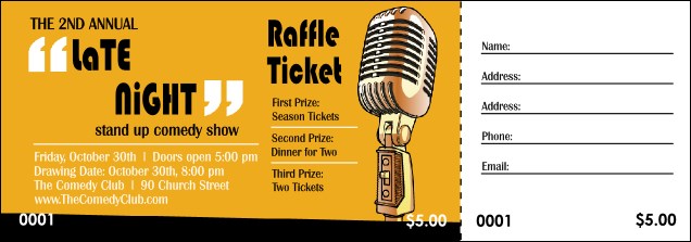Comedy Retro Microphone Raffle Ticket Product Front