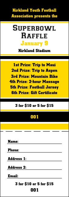 Sports Raffle Ticket 001 in Black and Yellow