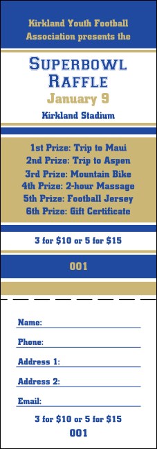 Sports Raffle Ticket 002 in Blue and Gold