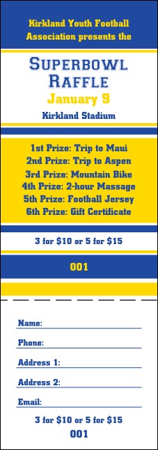 Sports Raffle Ticket 003 in Blue and Yellow
