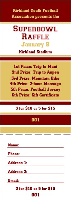 Sports Raffle Ticket 006 in Maroon and Gold Product Front