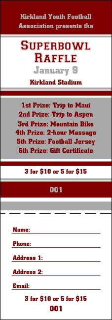 Sports Raffle Ticket 007 in Maroon and Silver