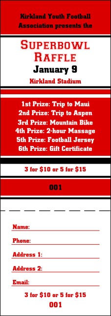 Sports Raffle Ticket 008 in Red and Black