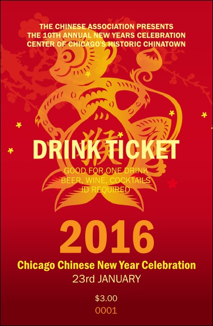 Chinese New Year Monkey Drink Ticket