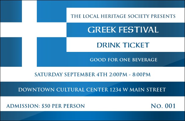 Greek Flag Drink Ticket