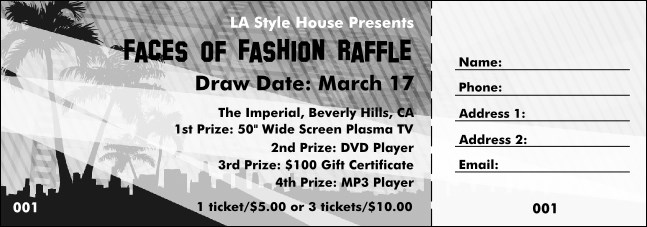 Black & White Hollywood Raffle Ticket Product Front