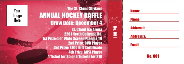 Hockey Fundraiser Red Raffle Ticket Product Front