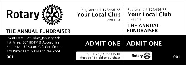 Rotary Club Black & White Event Ticket Product Front