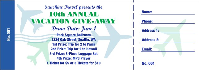 Fly Away Raffle Ticket Product Front