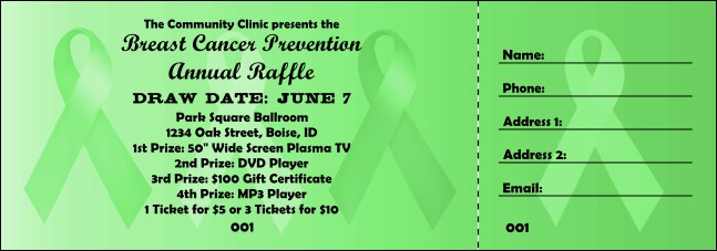 Green Ribbon Raffle Ticket Product Front