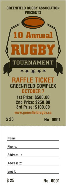 Rugby Tournament Raffle Ticket Product Front
