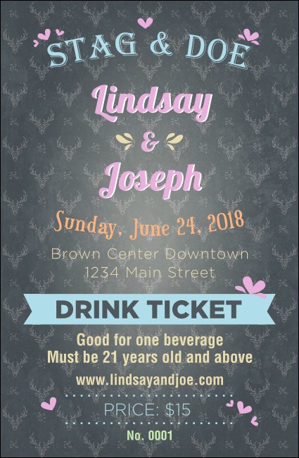 Stag and Doe Pattern Drink Ticket